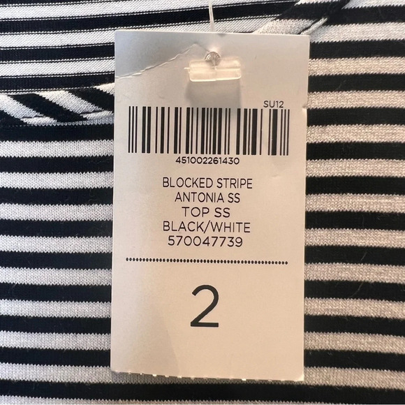 Chico’s Black and White Blocked Striped ‘Antonia’ Tee Shirt. Size 2. NWT. - Picture 4 of 8